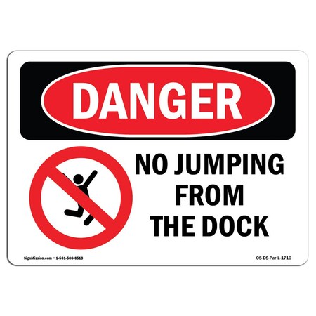 Signmission OSHA Danger Sign, No Jumping From The Dock, 14in X 10in Rigid Plastic, 10" W, 14" L, Landscape OS-DS-P-1014-L-1710